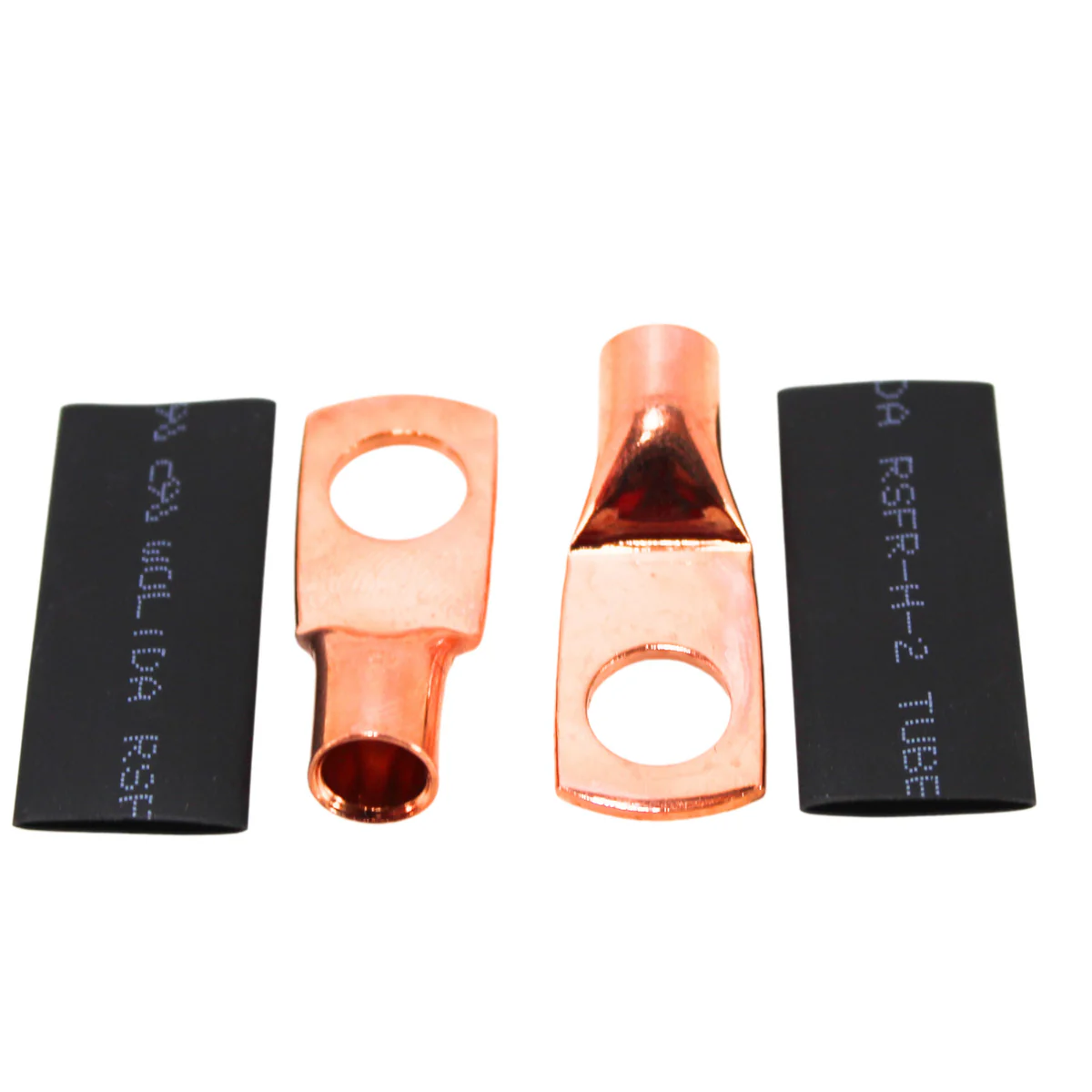 Pair of 4 Gauge 5/16 Inch Solder Style Copper Ring Terminal Lugs w/ Heatshrink