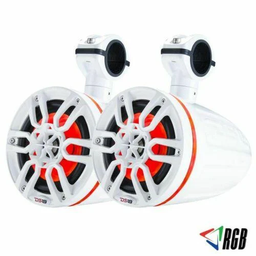 DS18 NXL6TPW 6.5" 100 Watt RMS 4-Ohm Marine Coaxial RGB White Tower Speakers