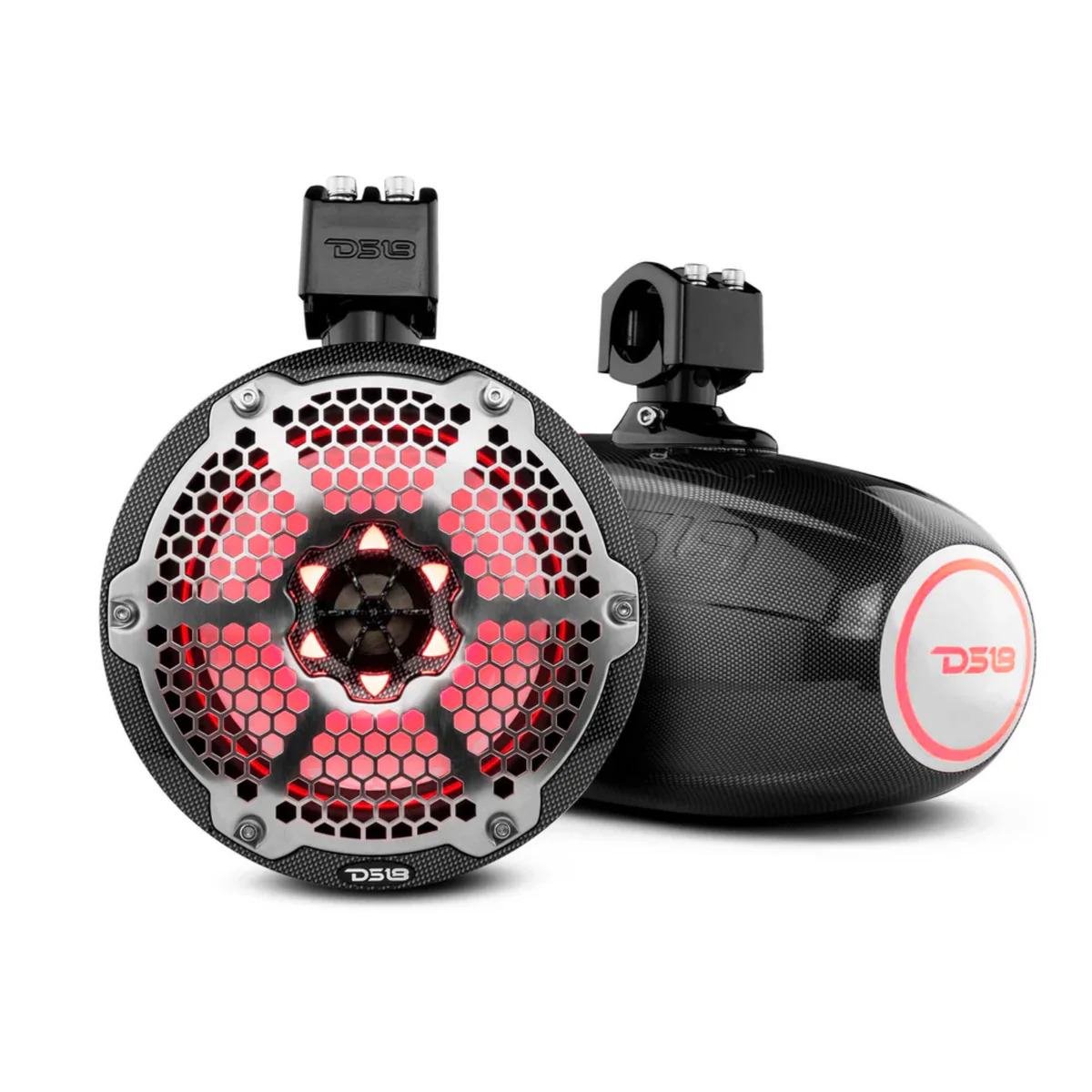 DS18 Pair of 8" 125 Watt RMS 4-Ohm Marine Tower Speakers W/ LED RGB Lights