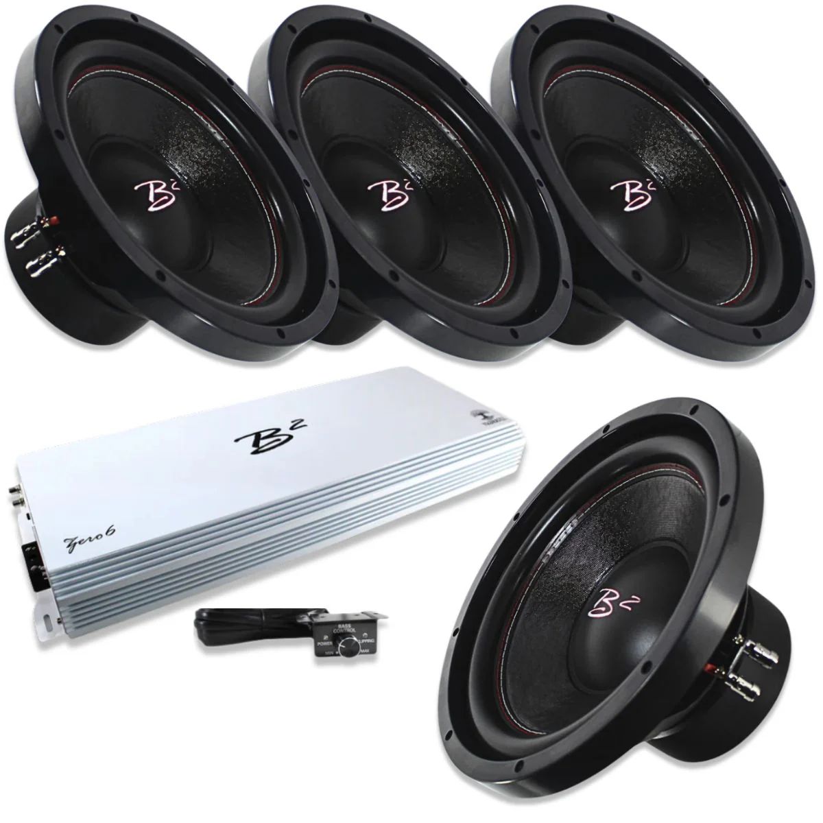 B2 Audio ZERO 6K Watts 1-Ohm Monoblock Half Bridge Amplifier w/ 4x RAVE 12" Subs