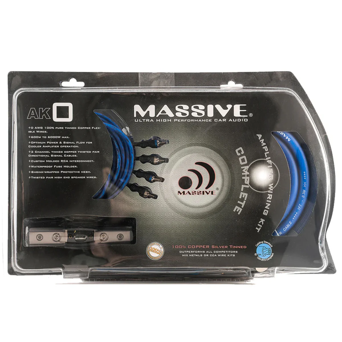 Massive Audio Full 0AWG Silver Tinned 100% O2 Free Pure Twisted Copper Wire Kit