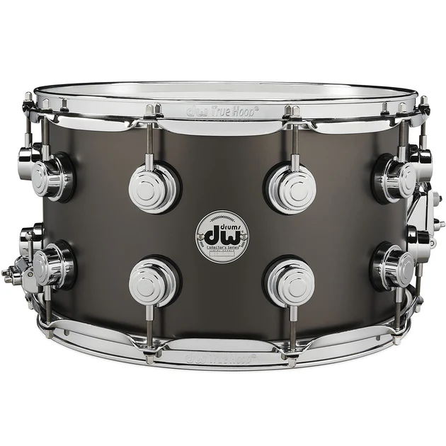 DW Collector's Series Metal Snare Drum Thin 1mm Black Satin Over Brass Smooth Finish - 8x14