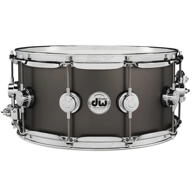 DW Collector's Series Metal Snare Drum Thin 1mm Black Satin Over Brass Smooth Finish - 6.5x14