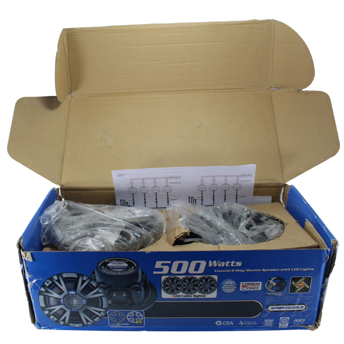 6 " 125W 2-Way Coaxial Marine Speaker w/ LED Pair APMP-T625LD(6.5 Inch) OPEN BOX